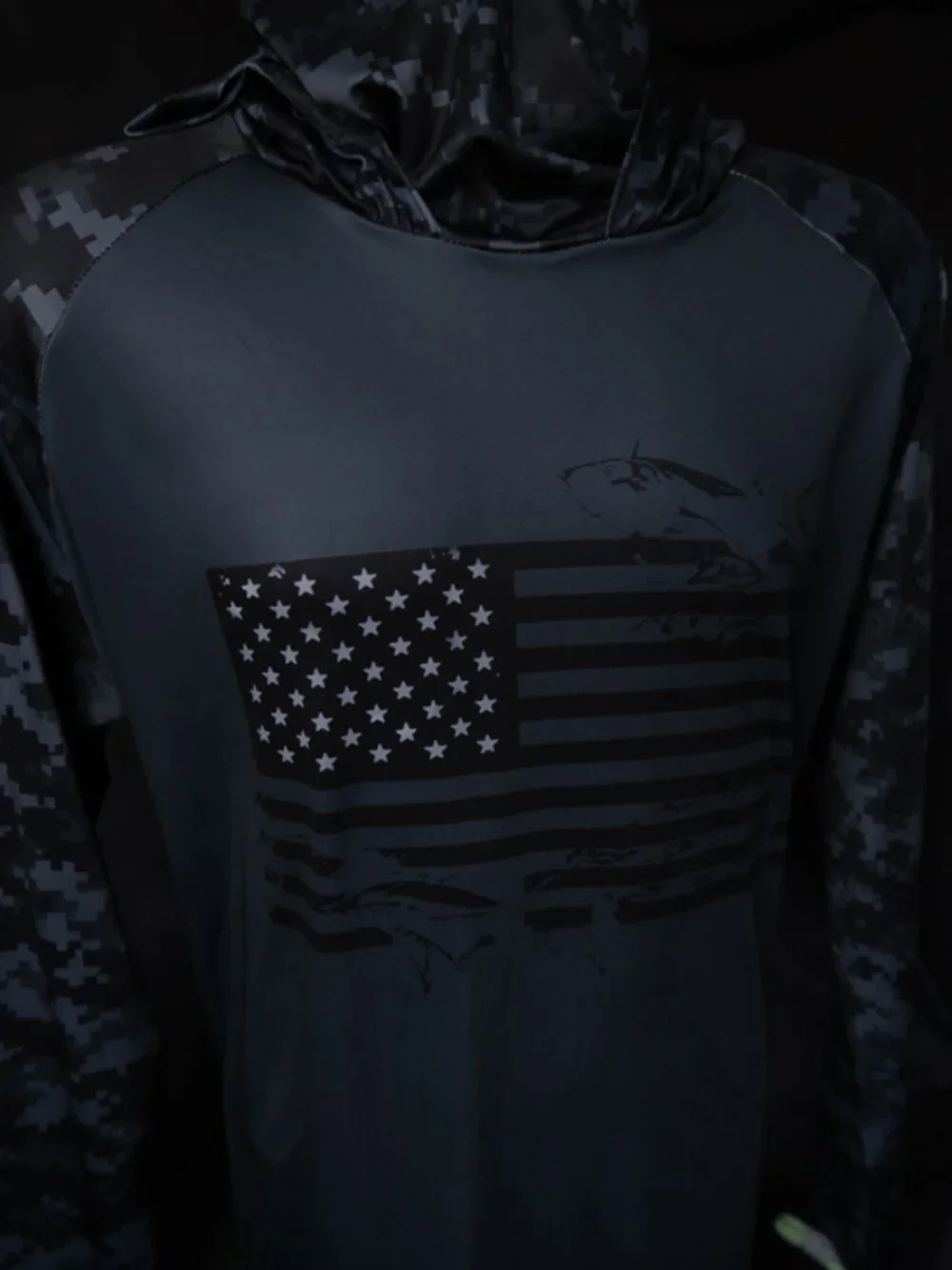 USA Performance Fishing Black Aqua Camo LS Gator Neck Hoodie Windshirt (L) OMG!